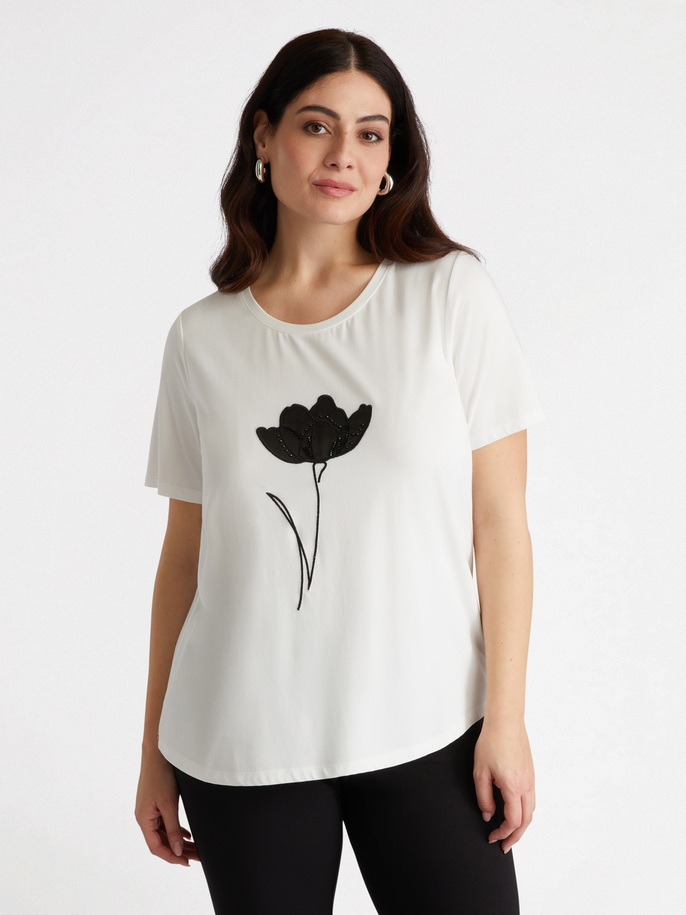 T-shirt avec imprim&eacute; fleuri et perles image number 2