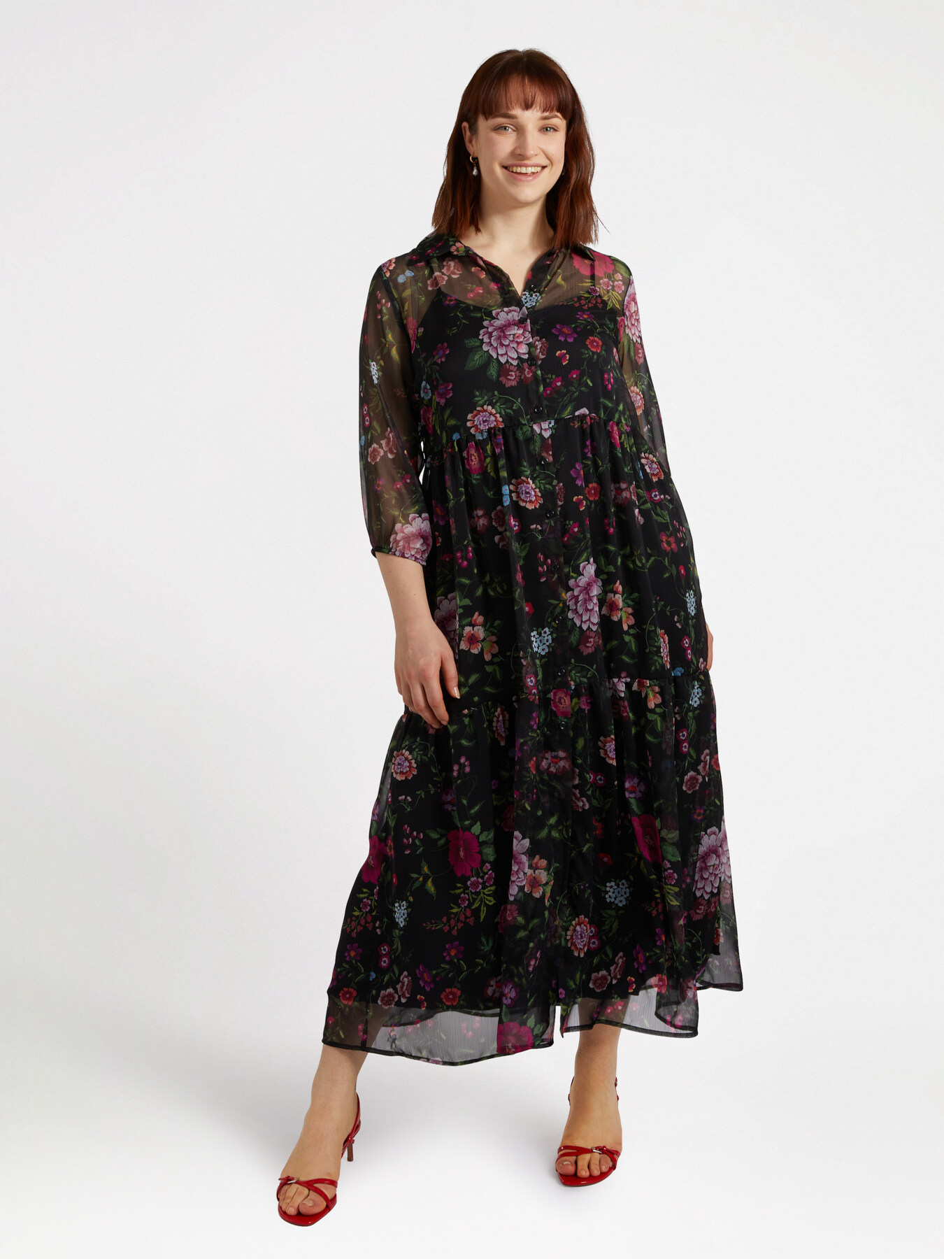 Vestito floreale chemisier lungo image number 1