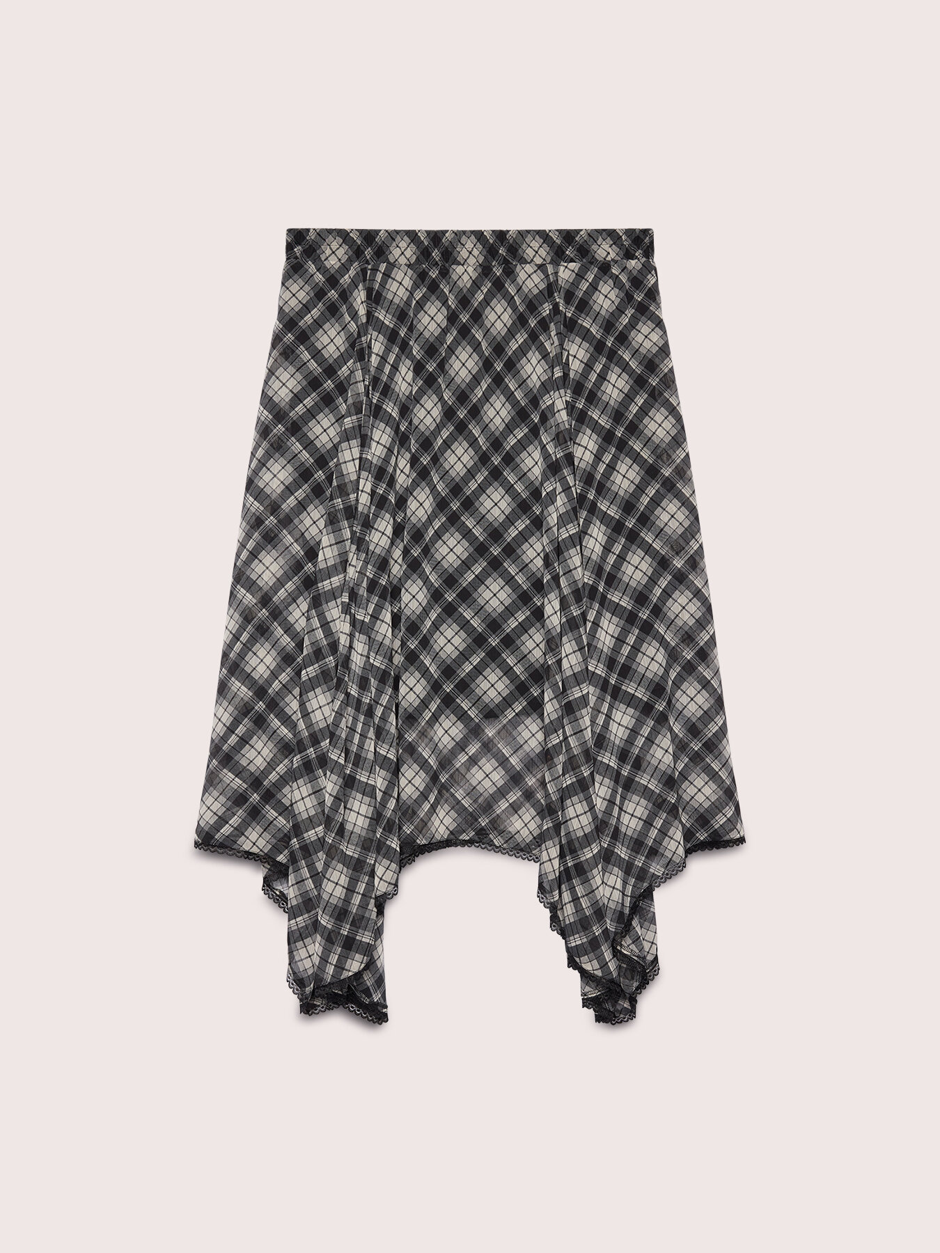 Long flared skirt in checked georgette image number 5