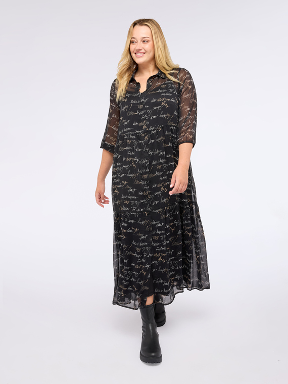Langes Hemdblusenkleid mit Schriftzug-Print