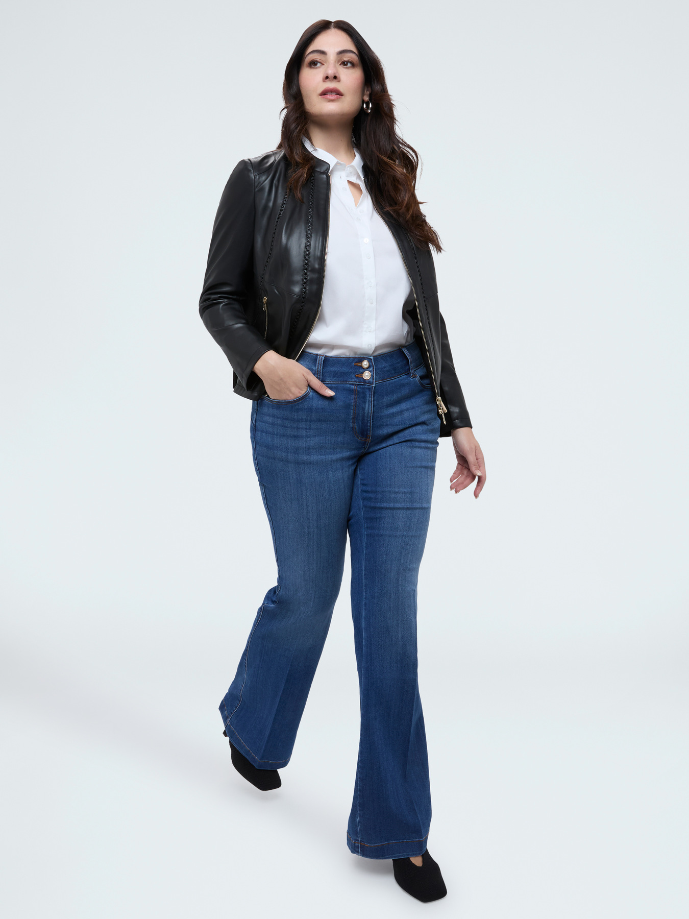 Chaqueta biker con detalles trenzados e insertos stretch image number 0