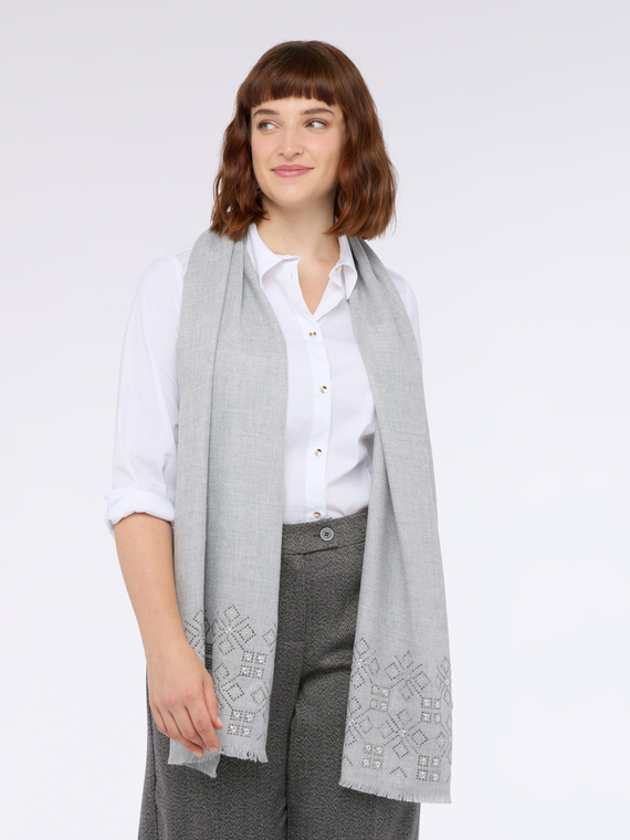 Scarf with rhinestone and stud applications