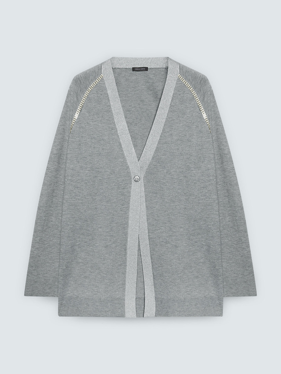 Fine knit cardigan with crystal appliqu&eacute;s