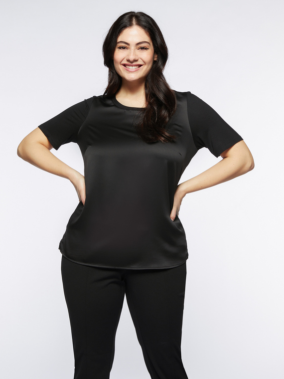 Fiorella Rubino - T-shirt in due tessuti Donna, Nero Taglia: L (56-58 IT)