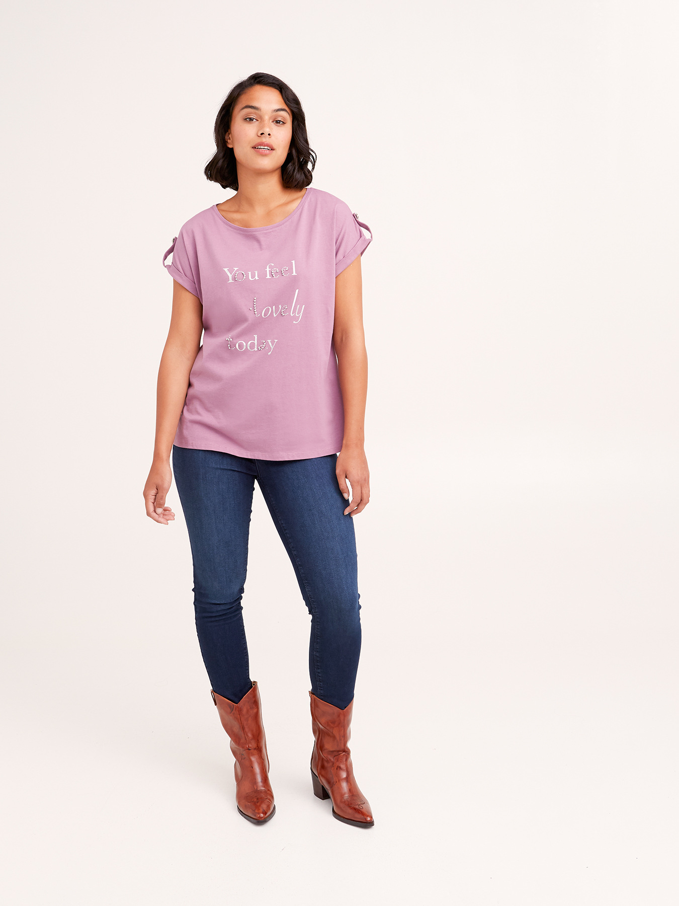 T-shirt con stampa e bottoni gioiello image number 2