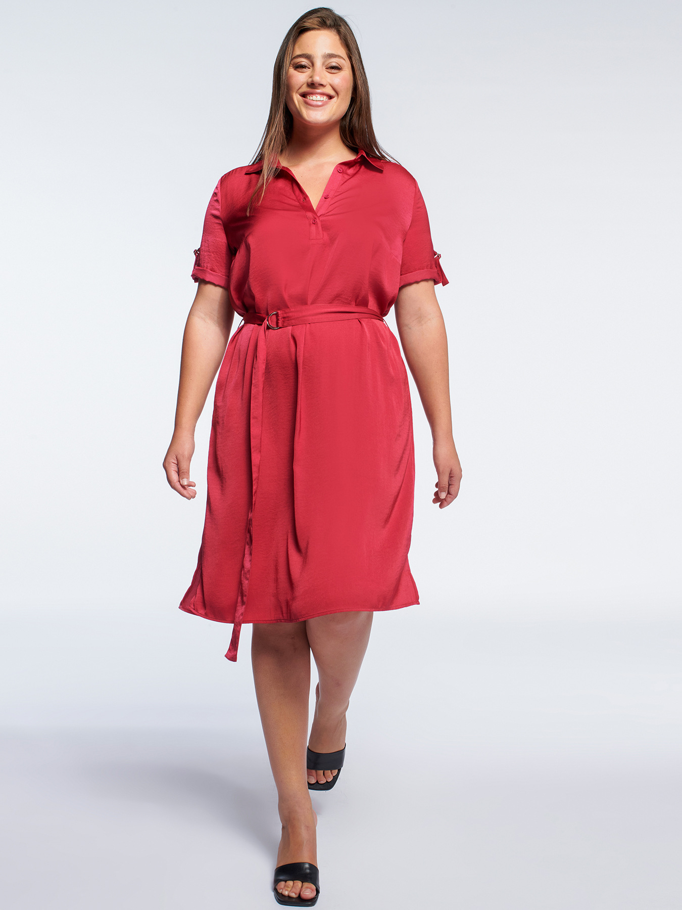 Vestito in raso con cintura image number 2