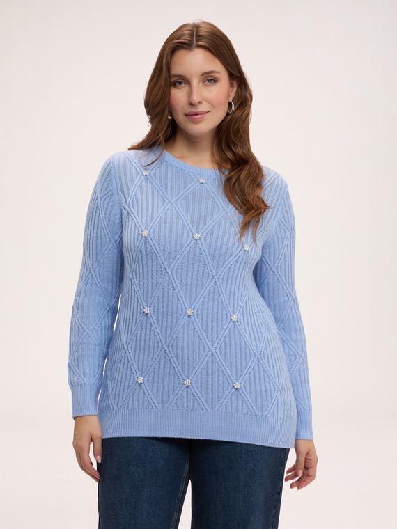Strickpullover aus Wollmischung mit Schmuckapplikationen