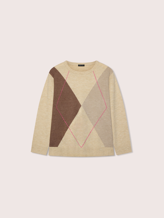 Crew-neck sweater with argyle pattern