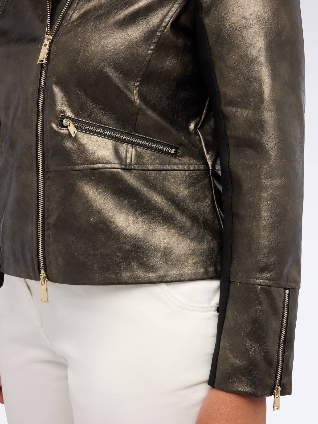 Veste de motard avec empi&egrave;cements en tissu stretch image number 4