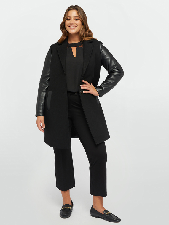 Fiorella Rubino - Cappotto in due tessuti Donna, Nero Taglia: 47 (56 IT)