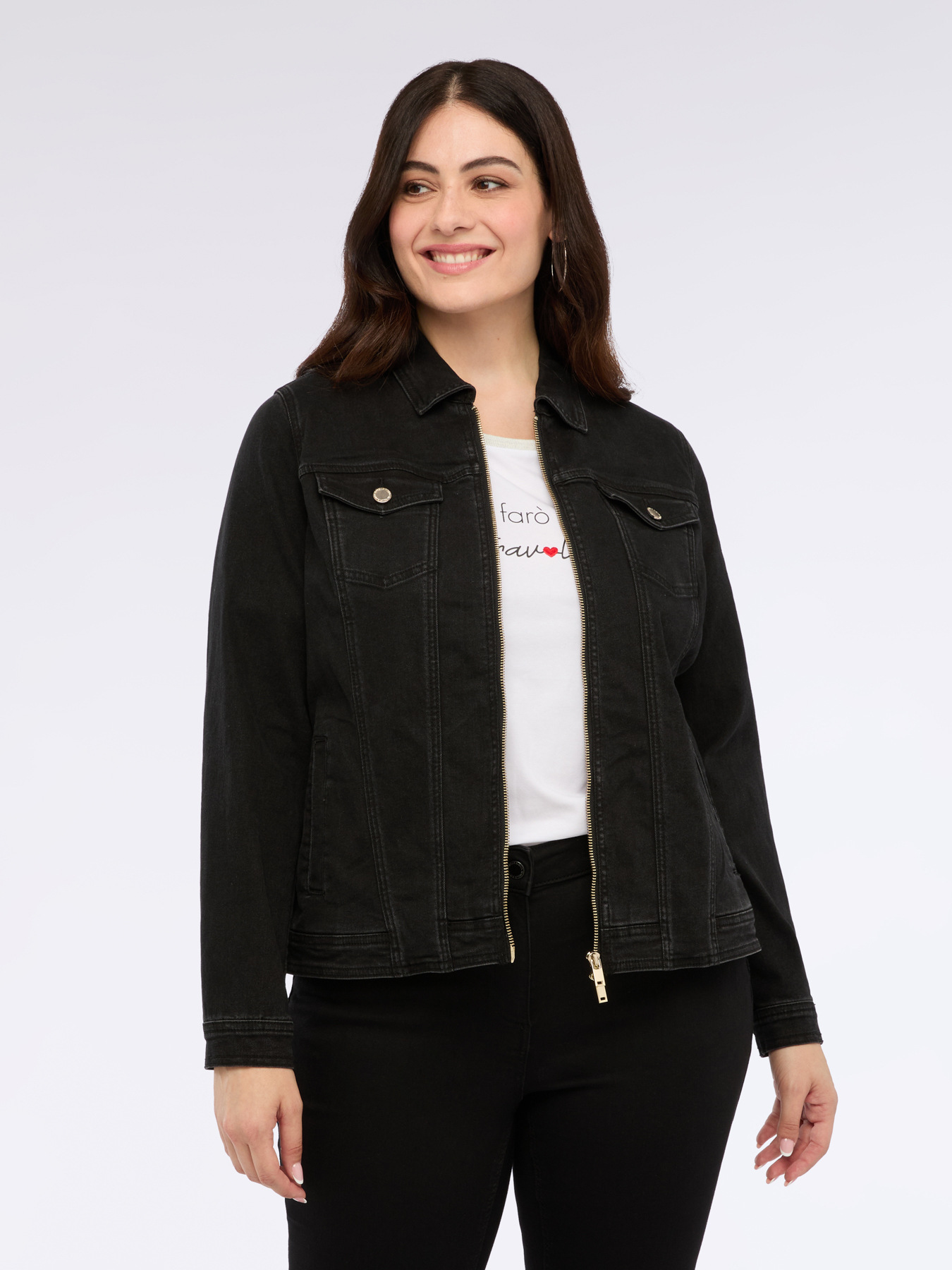 Giubbotto denim con zip e tasche image number 0