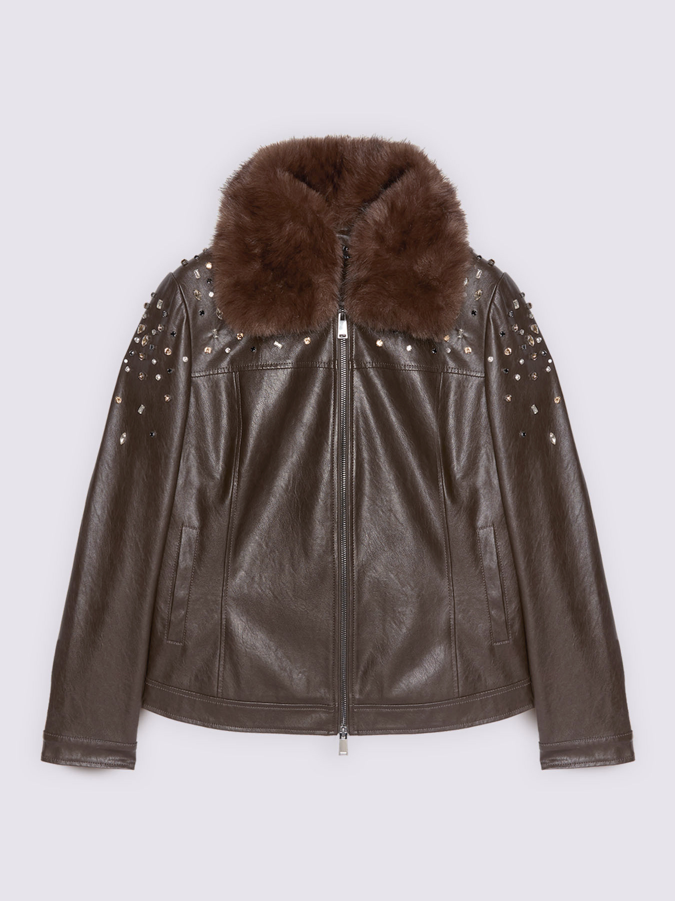 Biker jacket with light points and plush collar image number 5