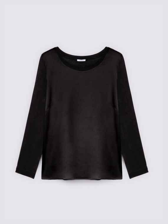 T-shirt in raso e jersey a manica lunga - vista alternativa | Fiorella Rubino