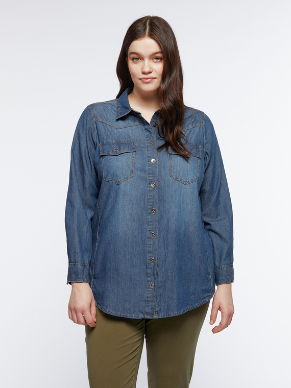 Camicia in chambray mid blue