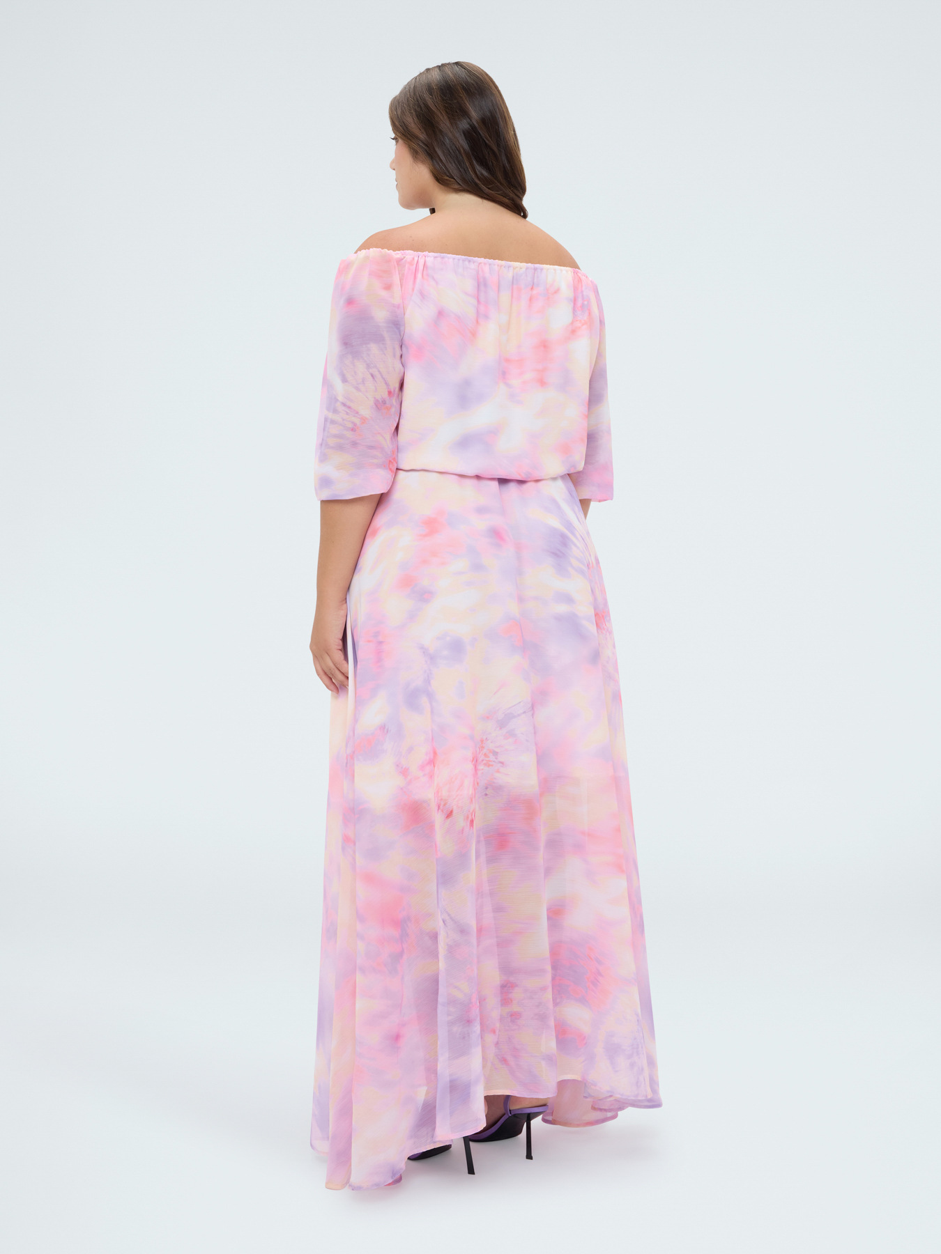Long off-shoulder dress with gradient print image number 2