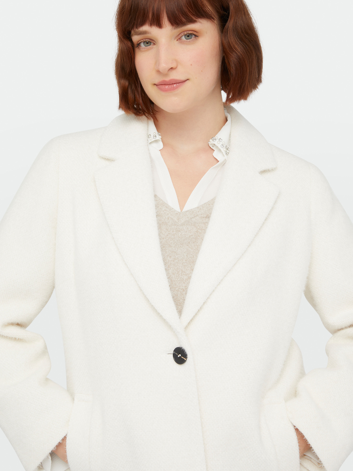 Soft white coat with button image number 3