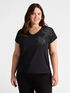 T-shirt bimaterica con ricamo floreale image number 0