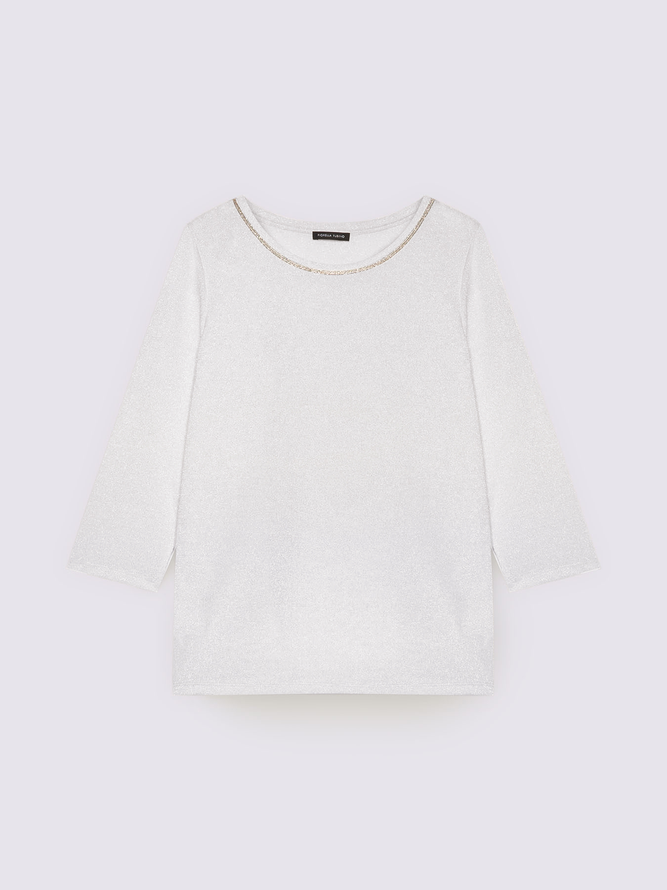 T-shirt in jersey lurex con colletto decorato image number 4