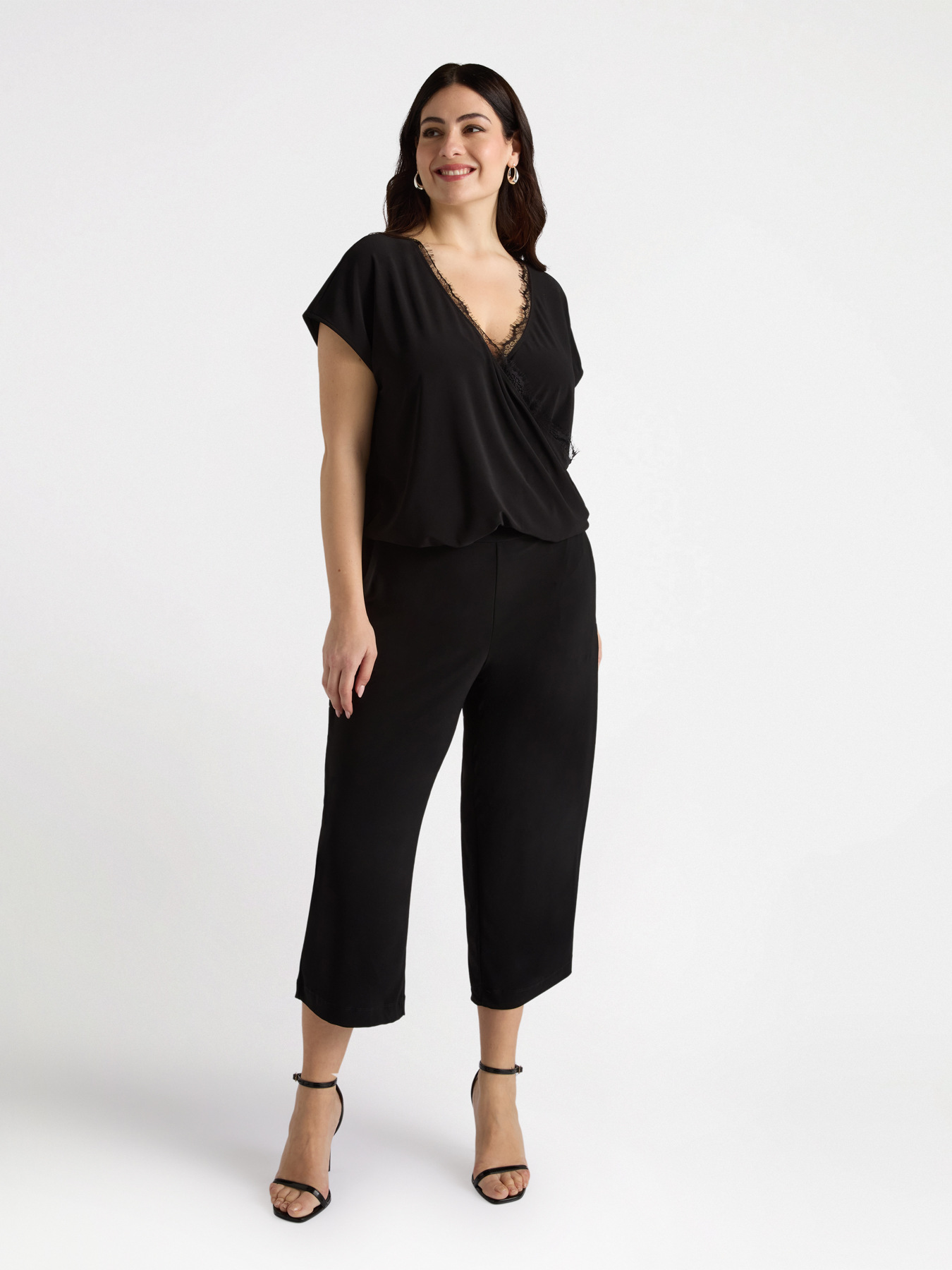 Cropped jersey wide trousers image number 2