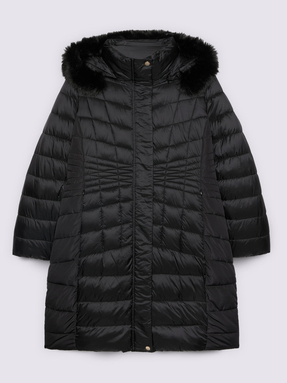 Long bi-material down jacket