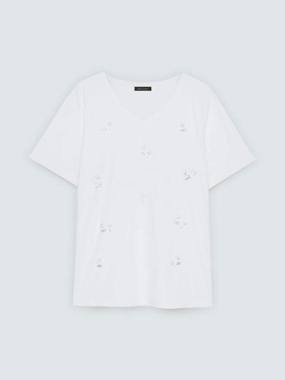 Camiseta de algod&oacute;n con flores de cuentas