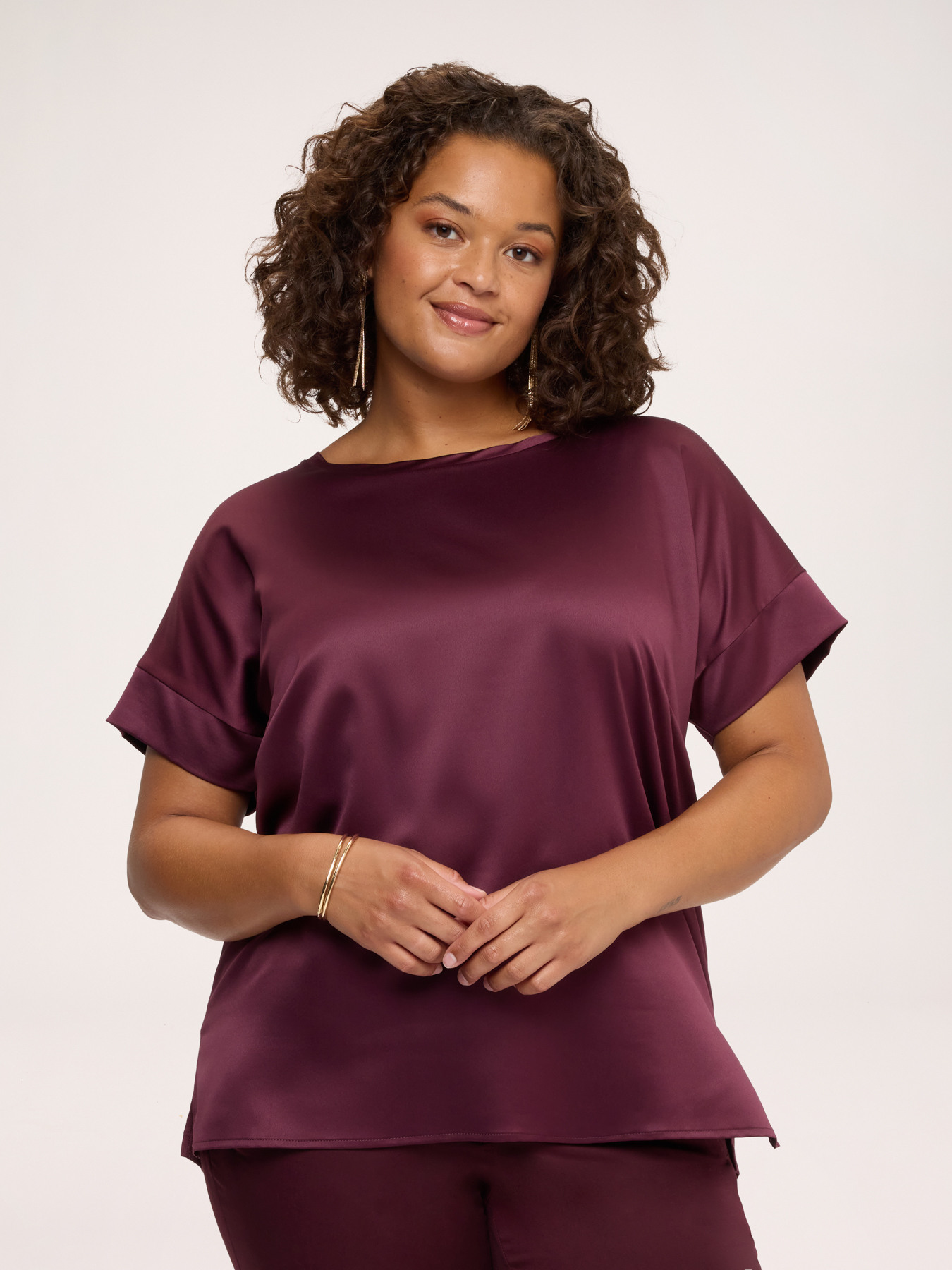 Bi-material T-shirt in satin and jersey image number 0