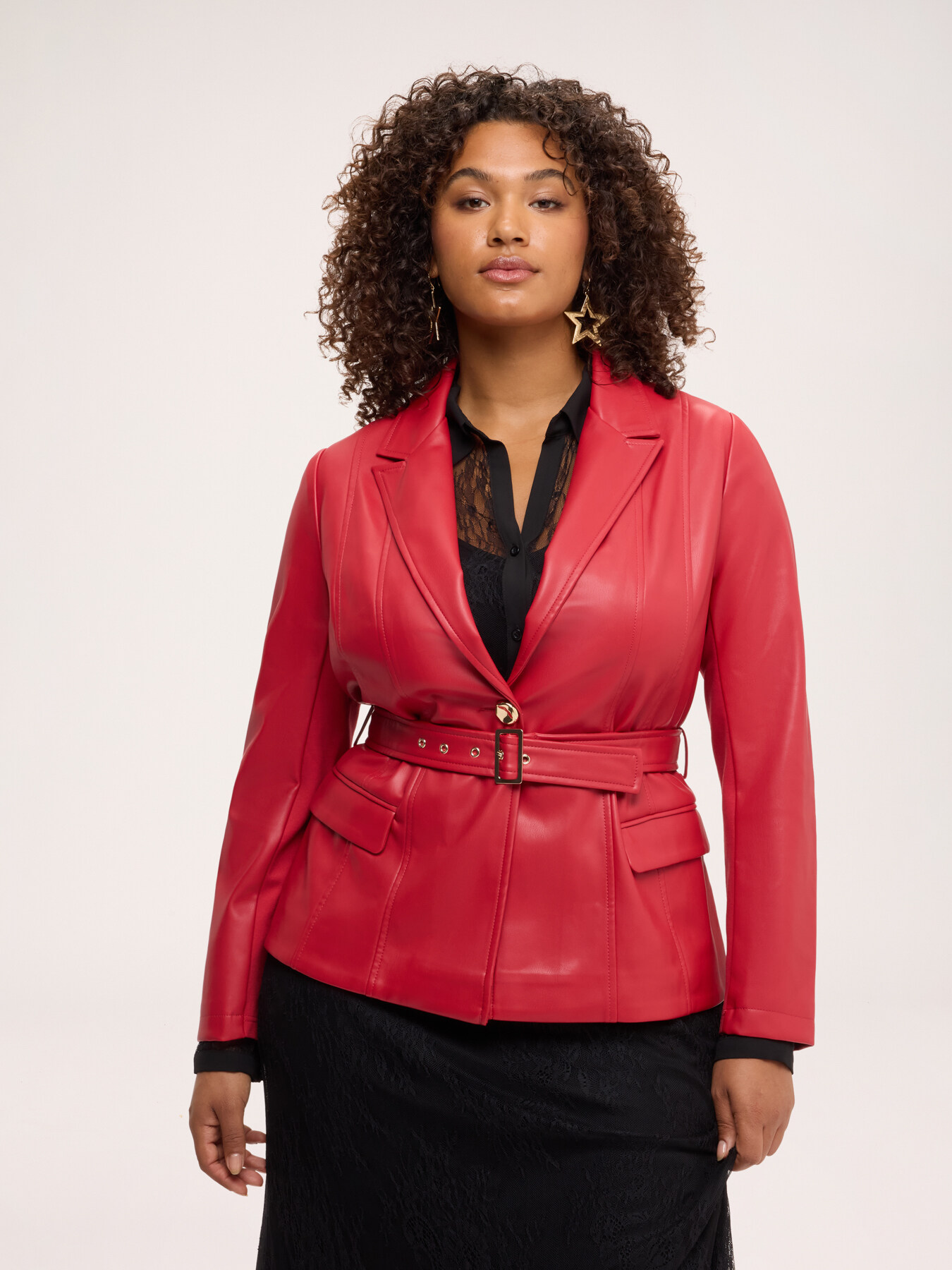 Blazer aus beschichtetem Stoff mit G&uuml;rtel image number 0