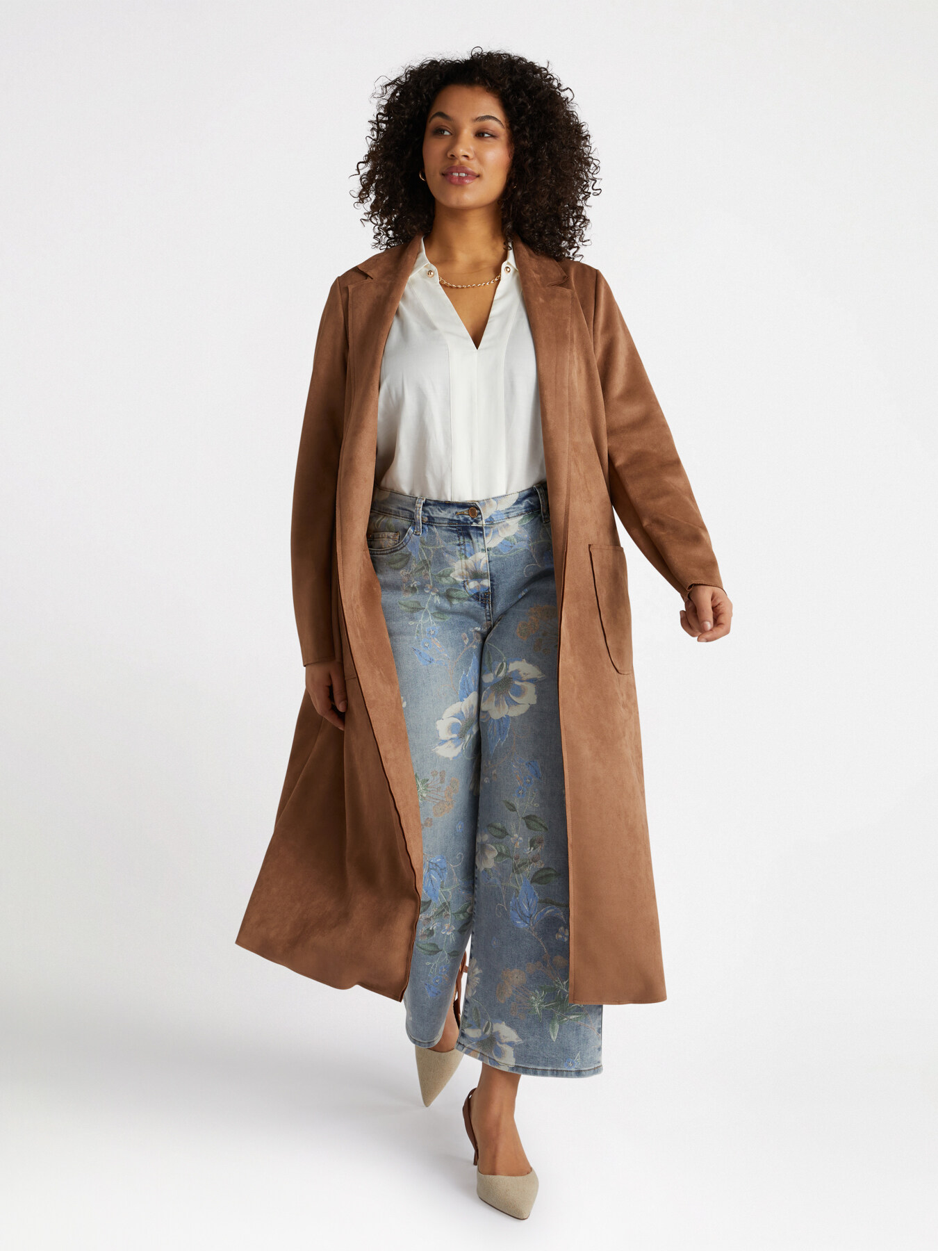 Long soft touch trench coat open in front image number 3