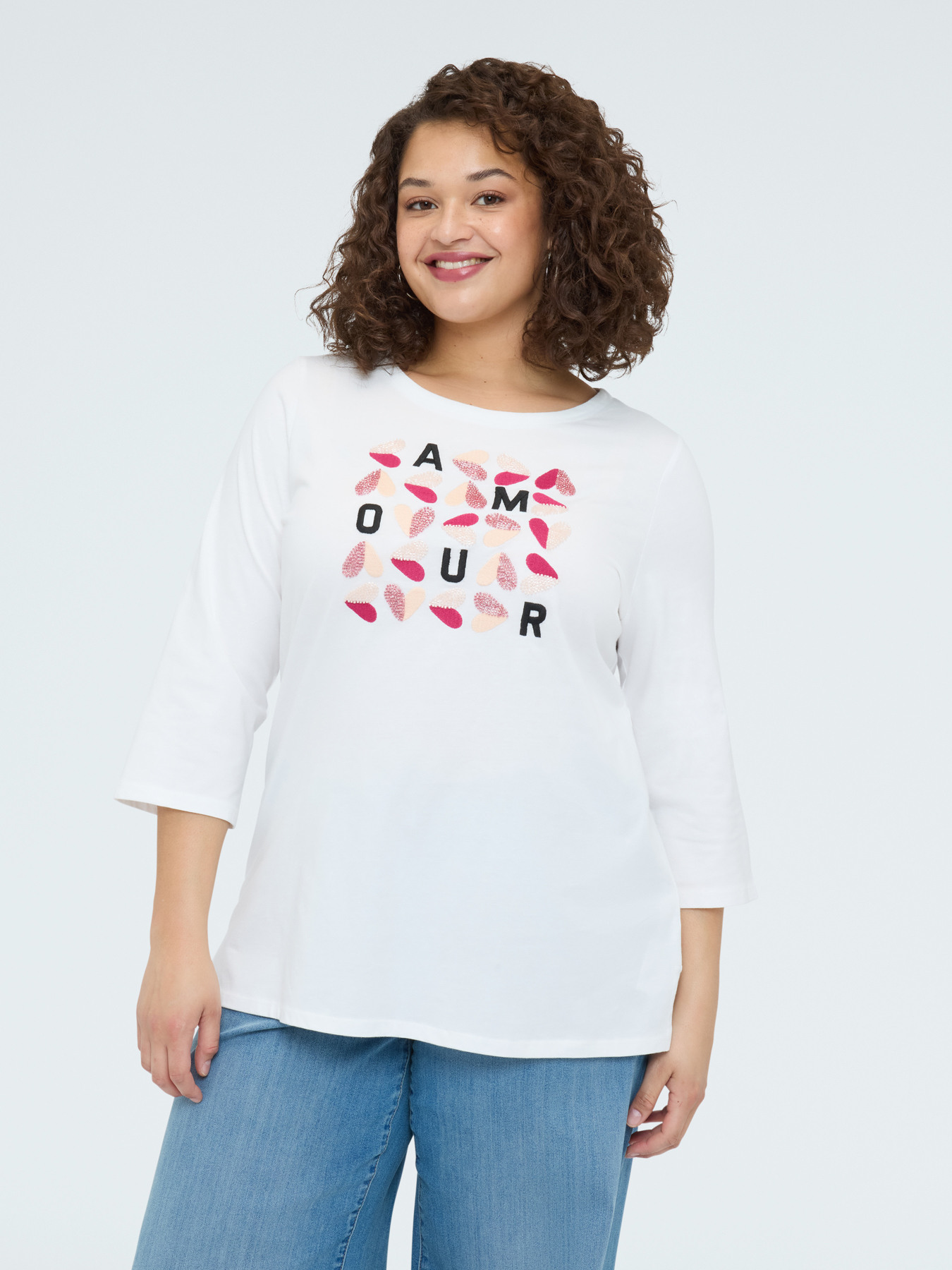 T-shirt en coton avec inscription AMOUR image number 0