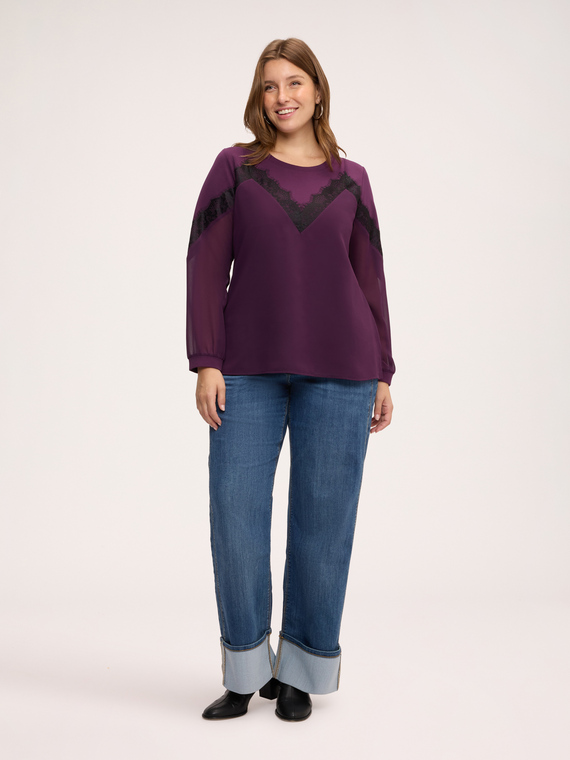 Sweatshirt mit Spitzeneins&auml;tzen