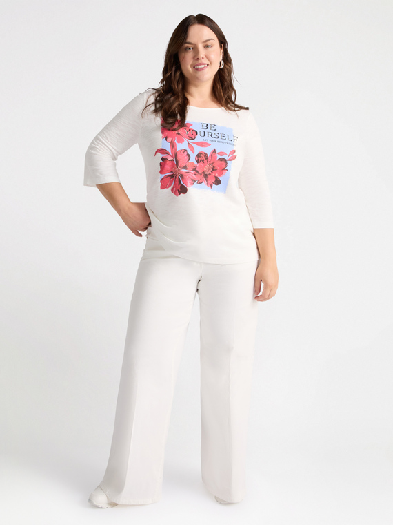 Fiorella Rubino - T-shirt con stampa e scritta motivazionale Donna, Bianco Taglia: M (52-54 IT)