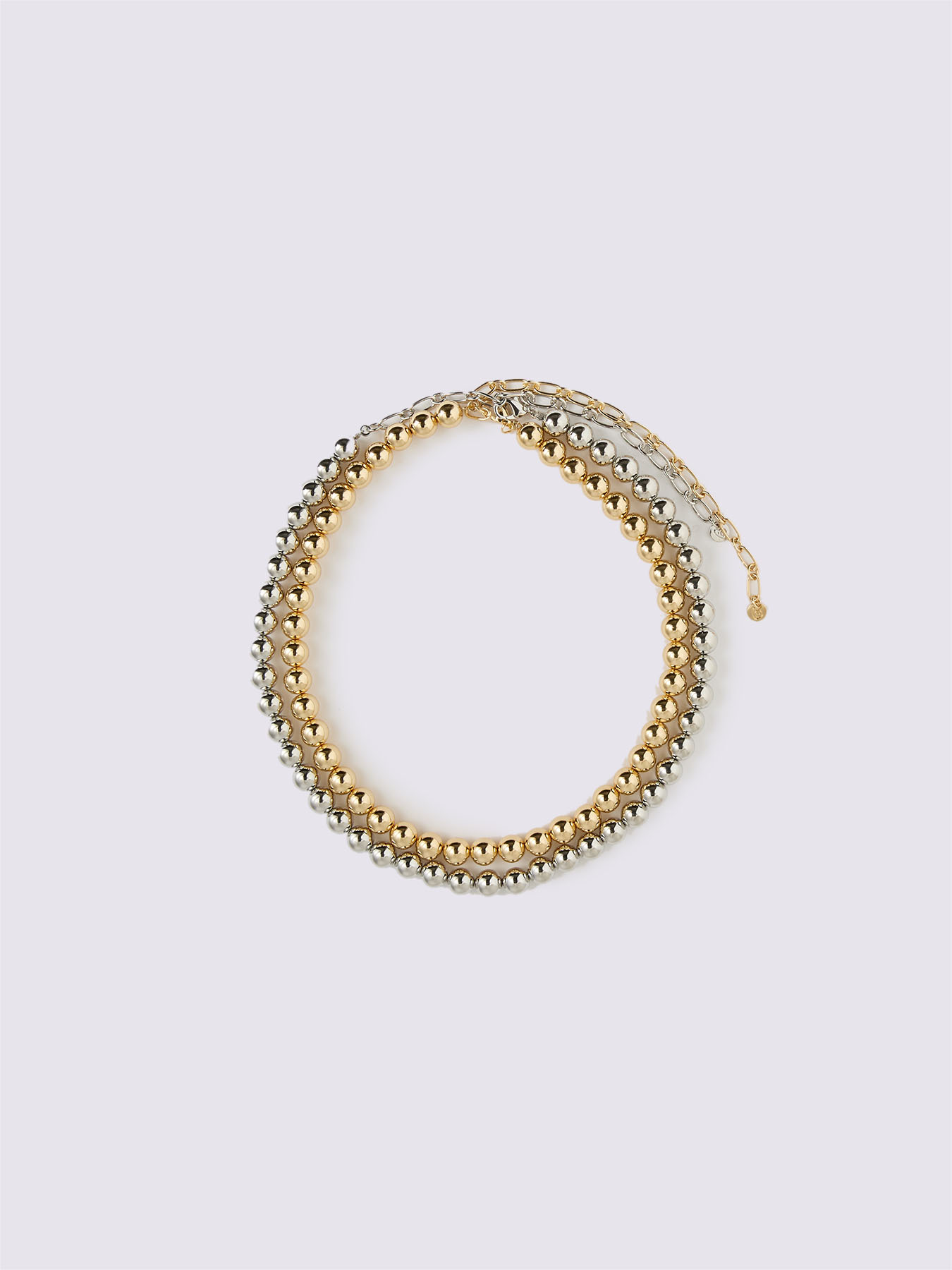 Two-tone gold and silver pearl necklace image number 1