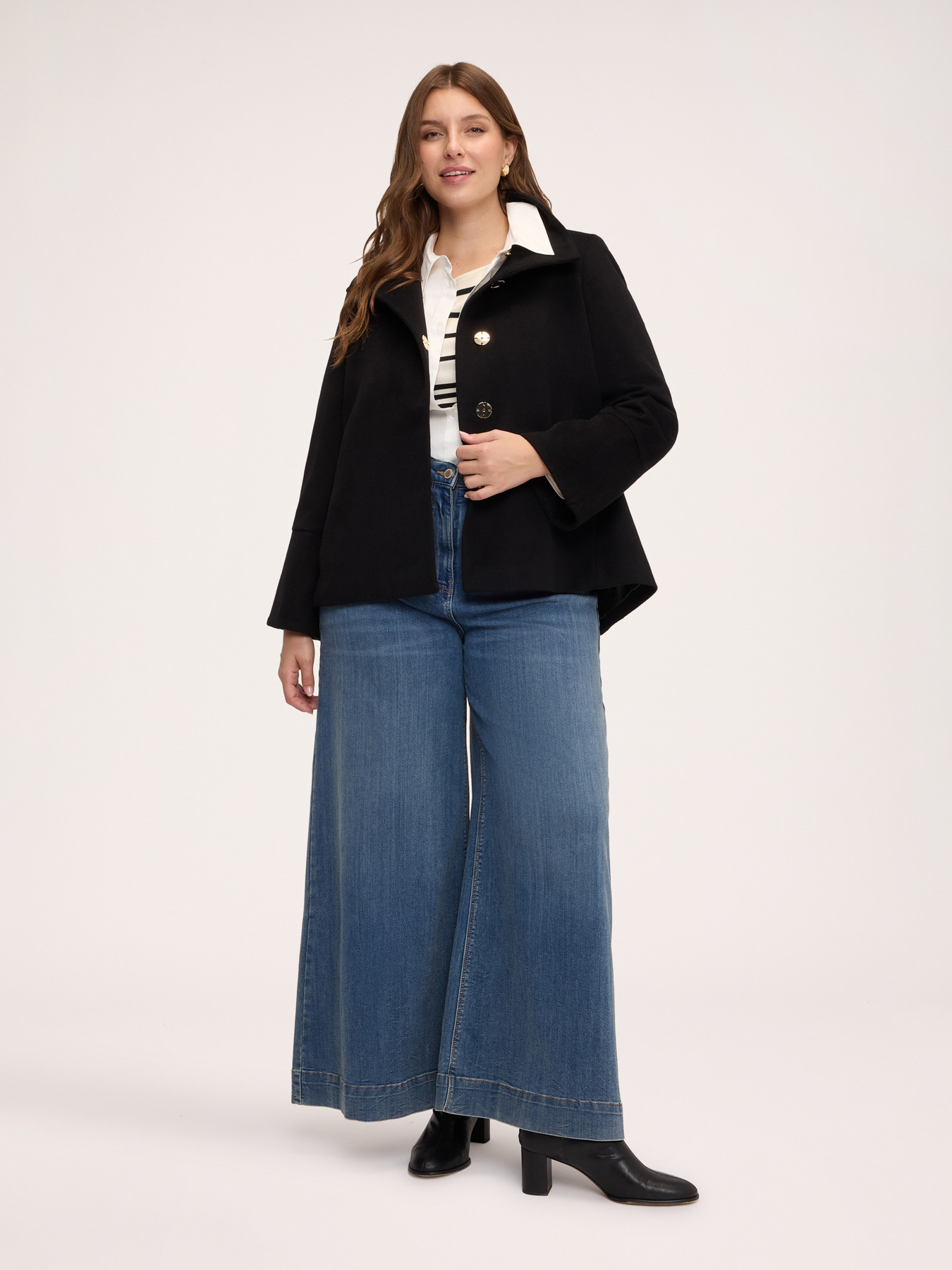 High-collar cape in wool-blend fabric image number 2