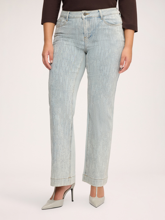 Jeans Flare con strass lavaggio chiaro