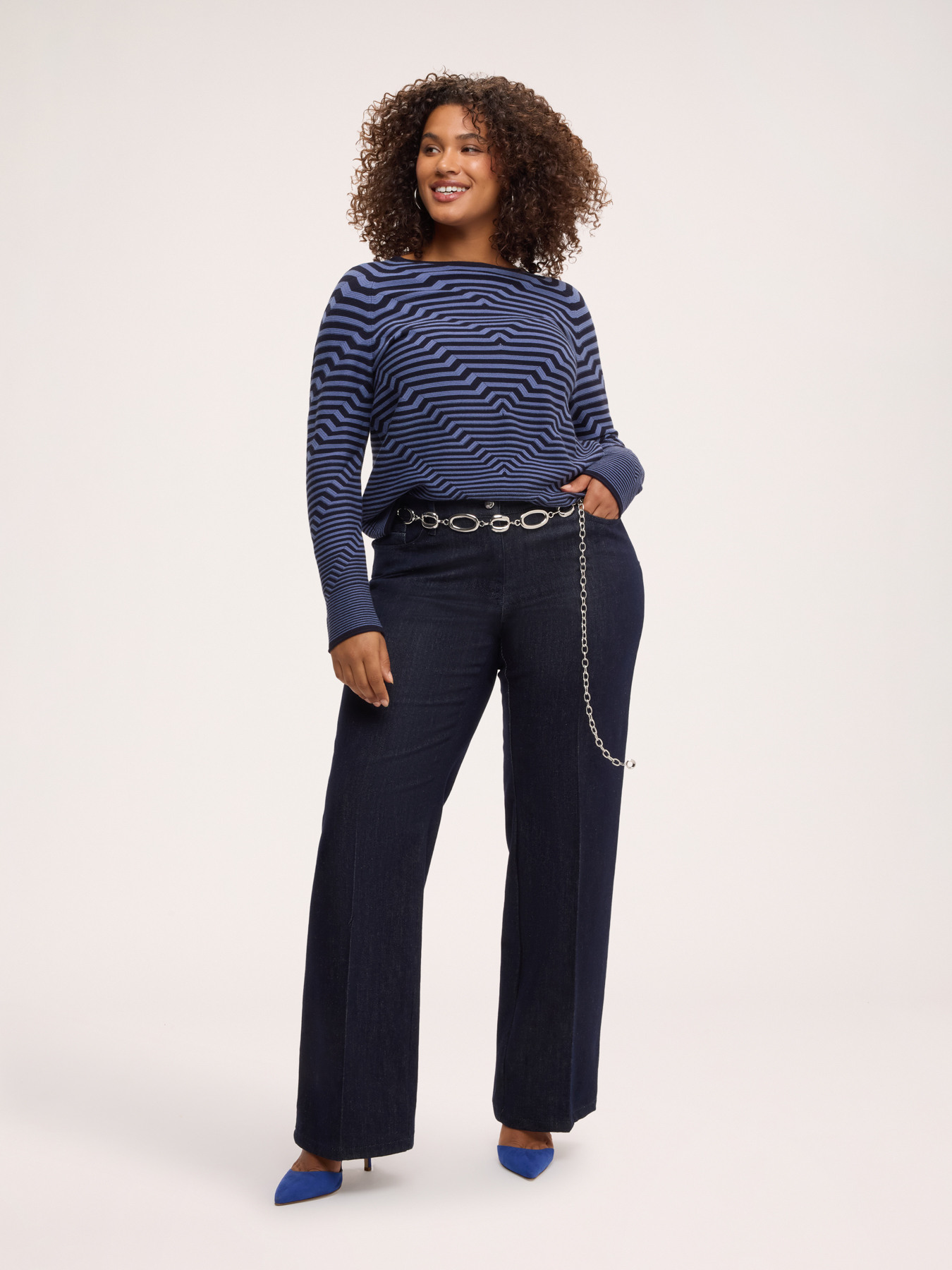 Striped sweater with boat neck image number 2