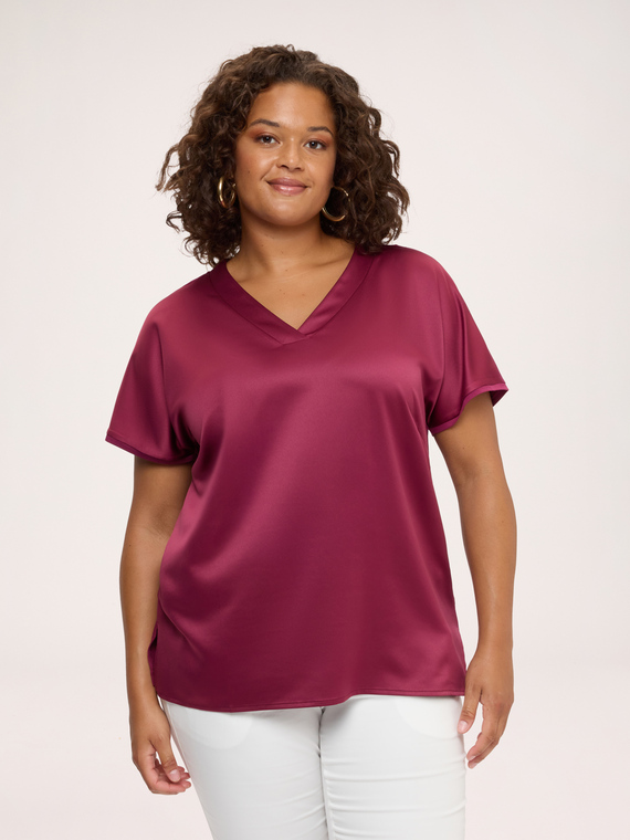 Bi-material T-shirt in viscose satin