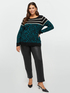 Animal print sweater with striped top part image number 0