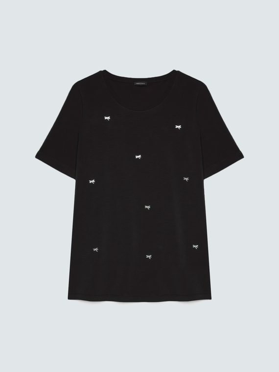 T-shirt in cotone con charm libellula
