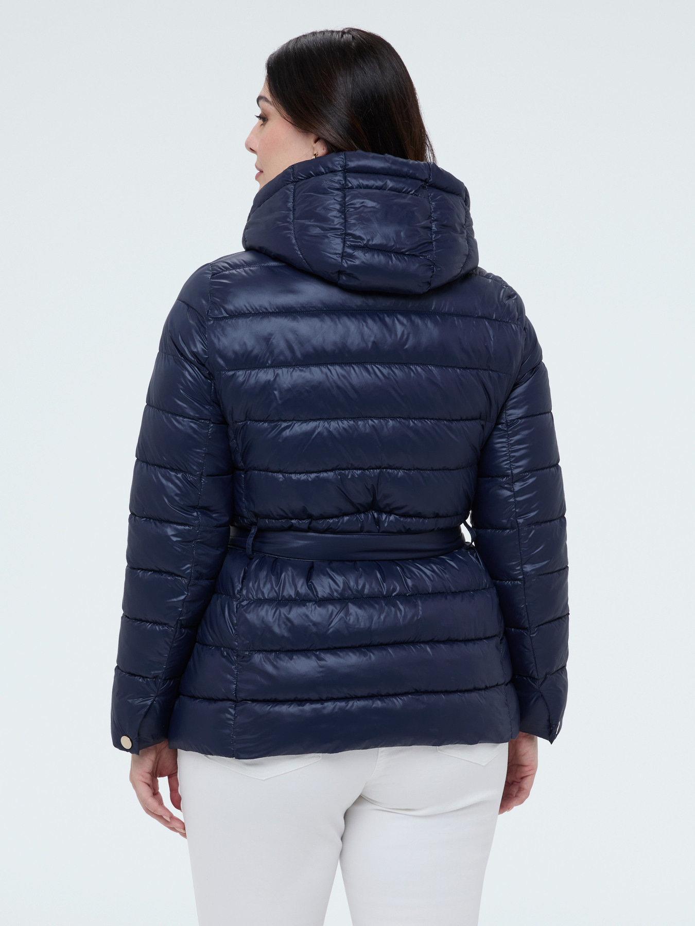 Quilted puffer jacket with tie belt image number 1