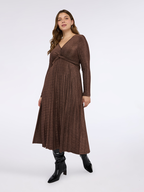 Long DREAM dress in lurex jersey with pleated skirt