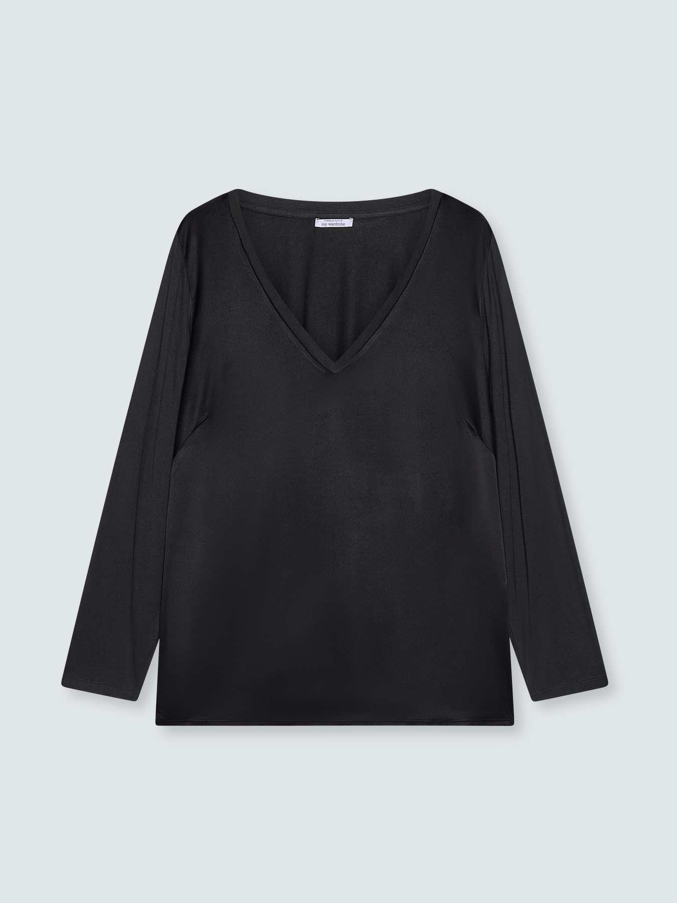 Two-material V-neck T-shirt with long sleeves image number 0