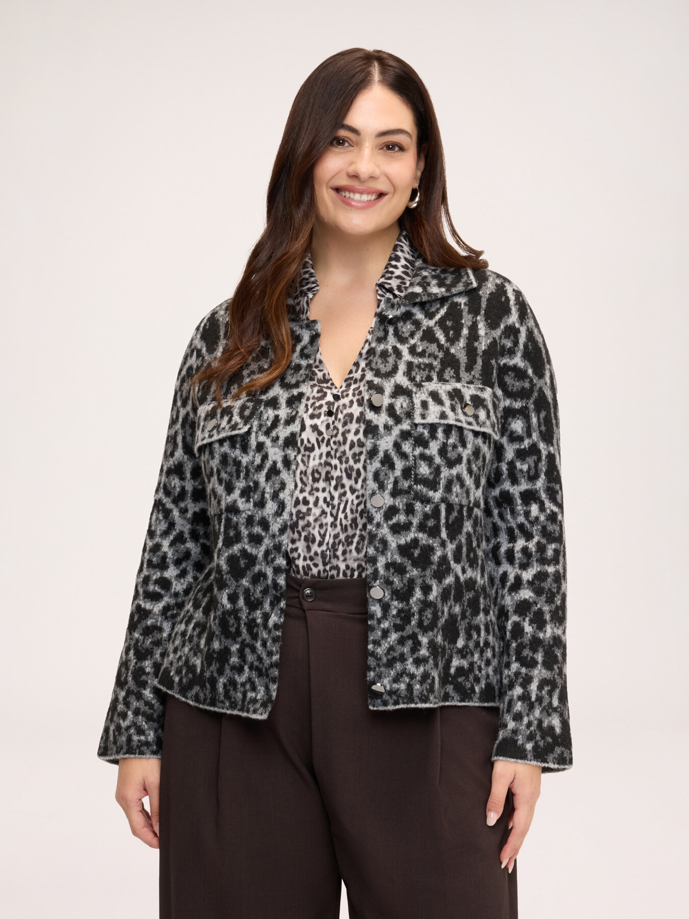 Knit jacket with animal print image number 0