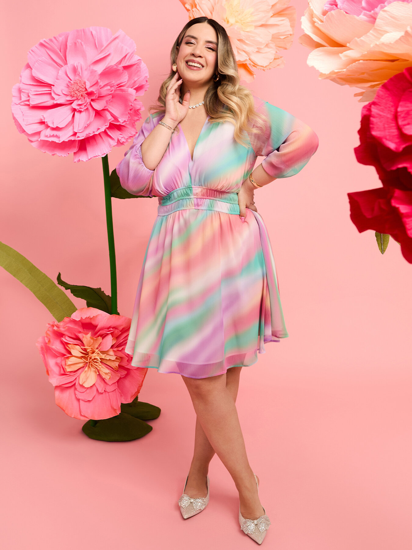Short georgette dress with print image number 0