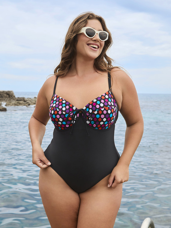 Maillot de bain une pi&egrave;ce avec bonnets balconnet et pois