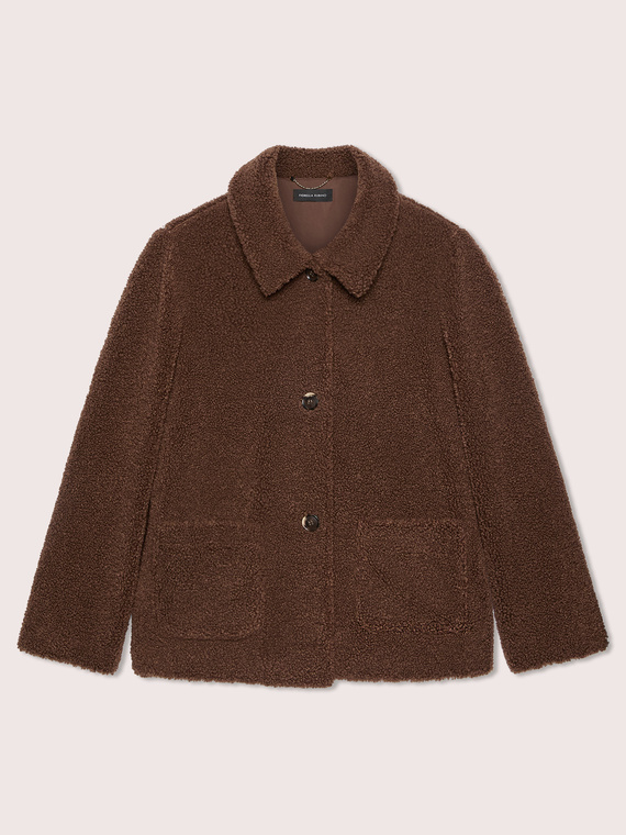 Teddy-effect jacket with shirt collar