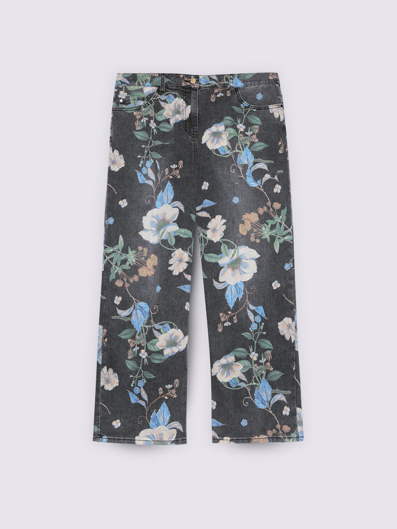 Cropped jeans with floral print image number 5