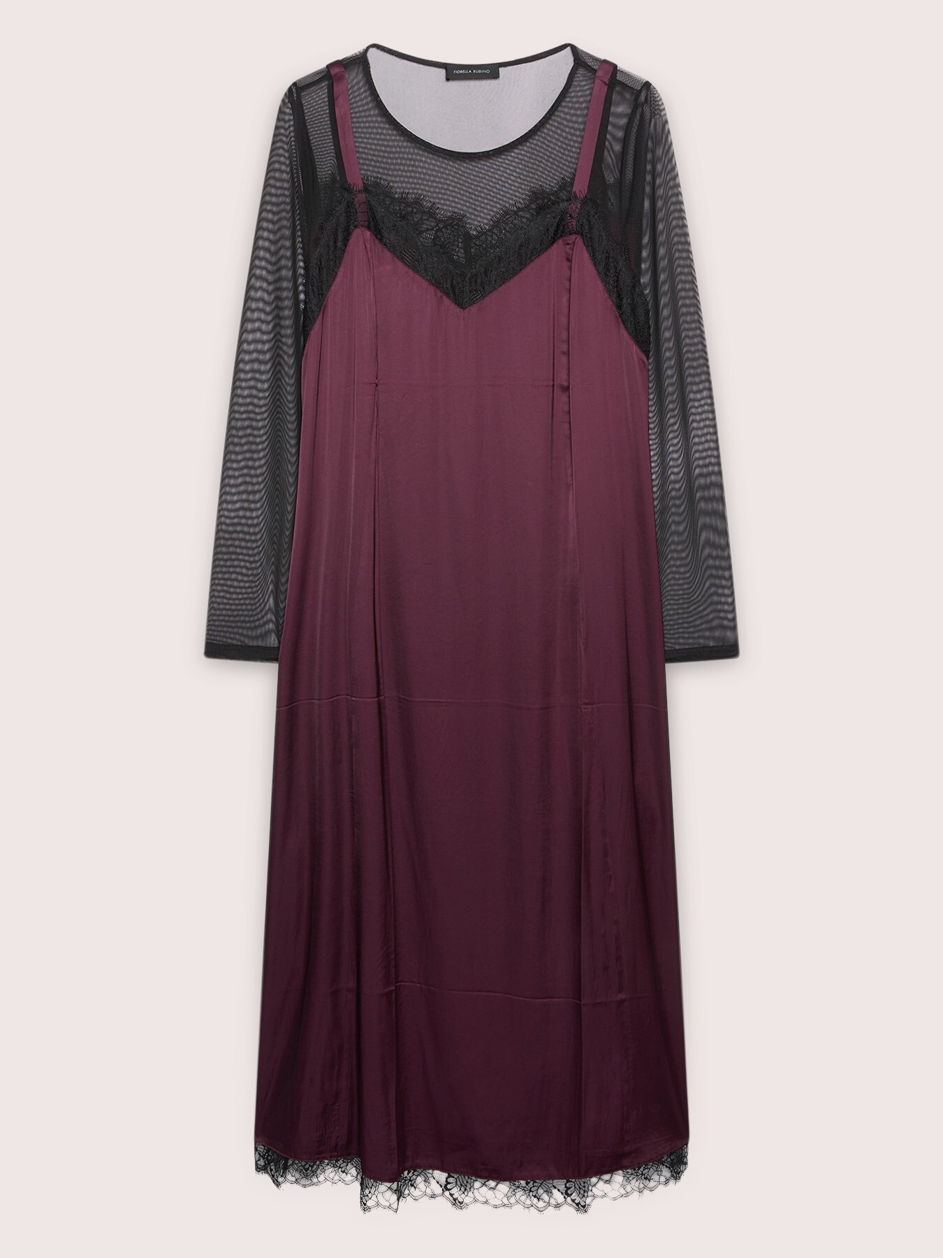 Slip dress in stretch satin with tulle and lace inserts image number 4