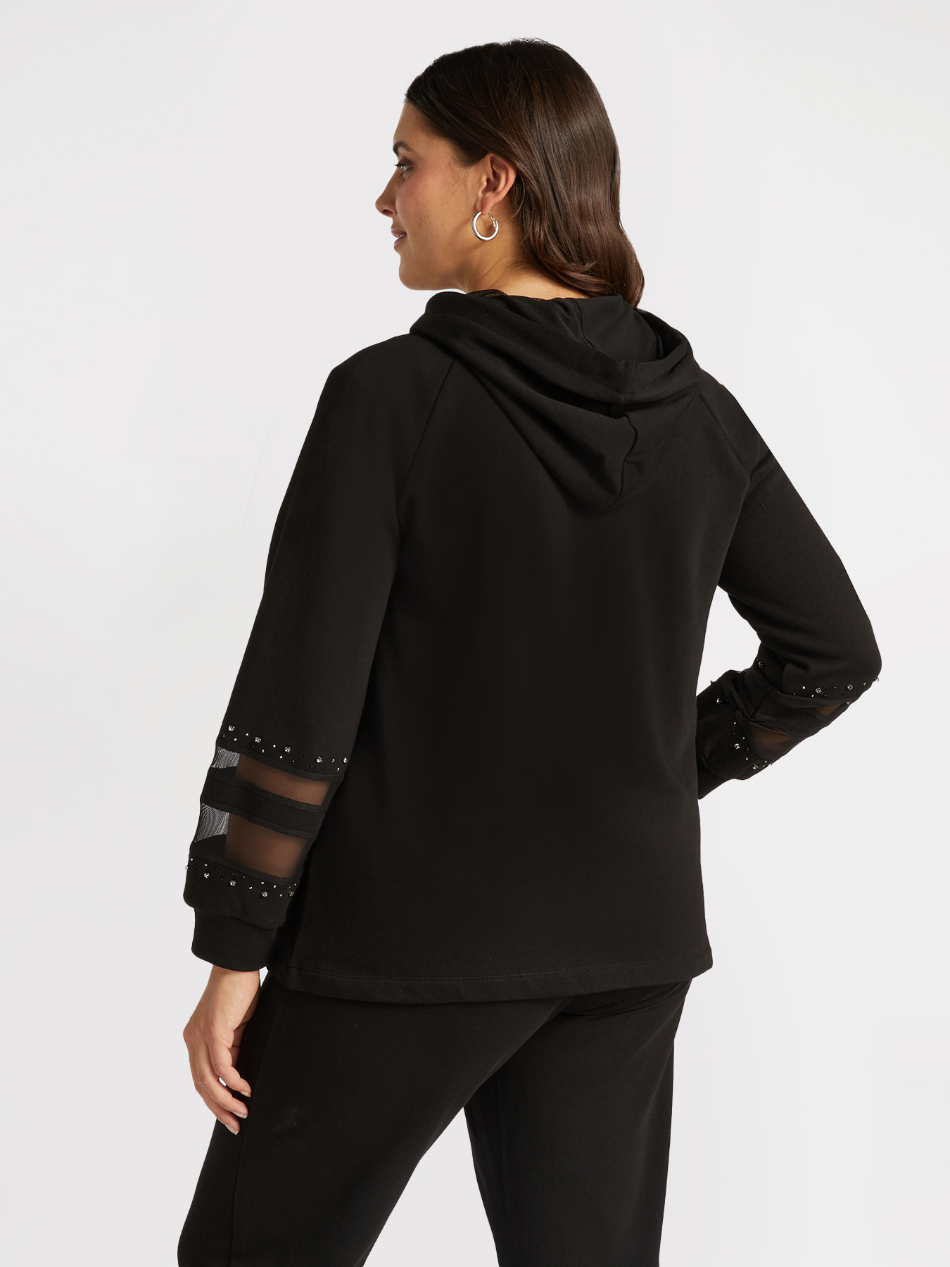 Sweat-shirt avec inserts en filet et strass image number 2