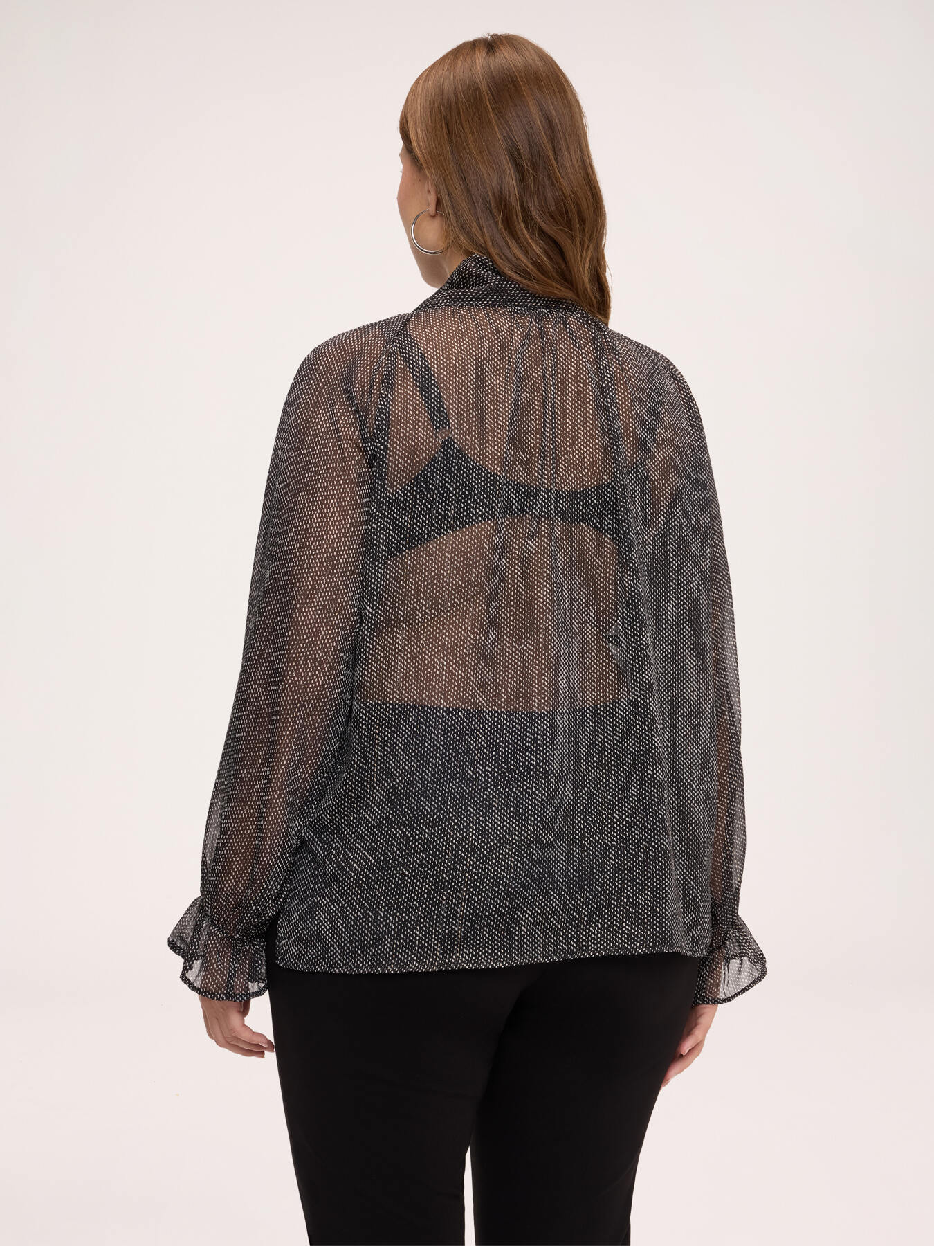 Micro polka-dot georgette blouse with bow image number 1