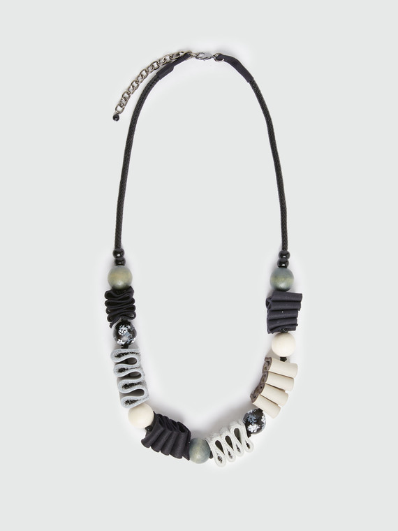 Fiorella Rubino - Collana con boules e nastri in pelle Donna, Nero Taglia: 02